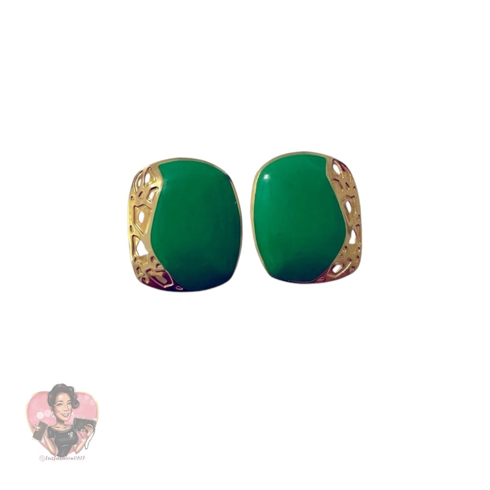 VINTAGE Edgar Berébi Elegant Green and Gold Earrings